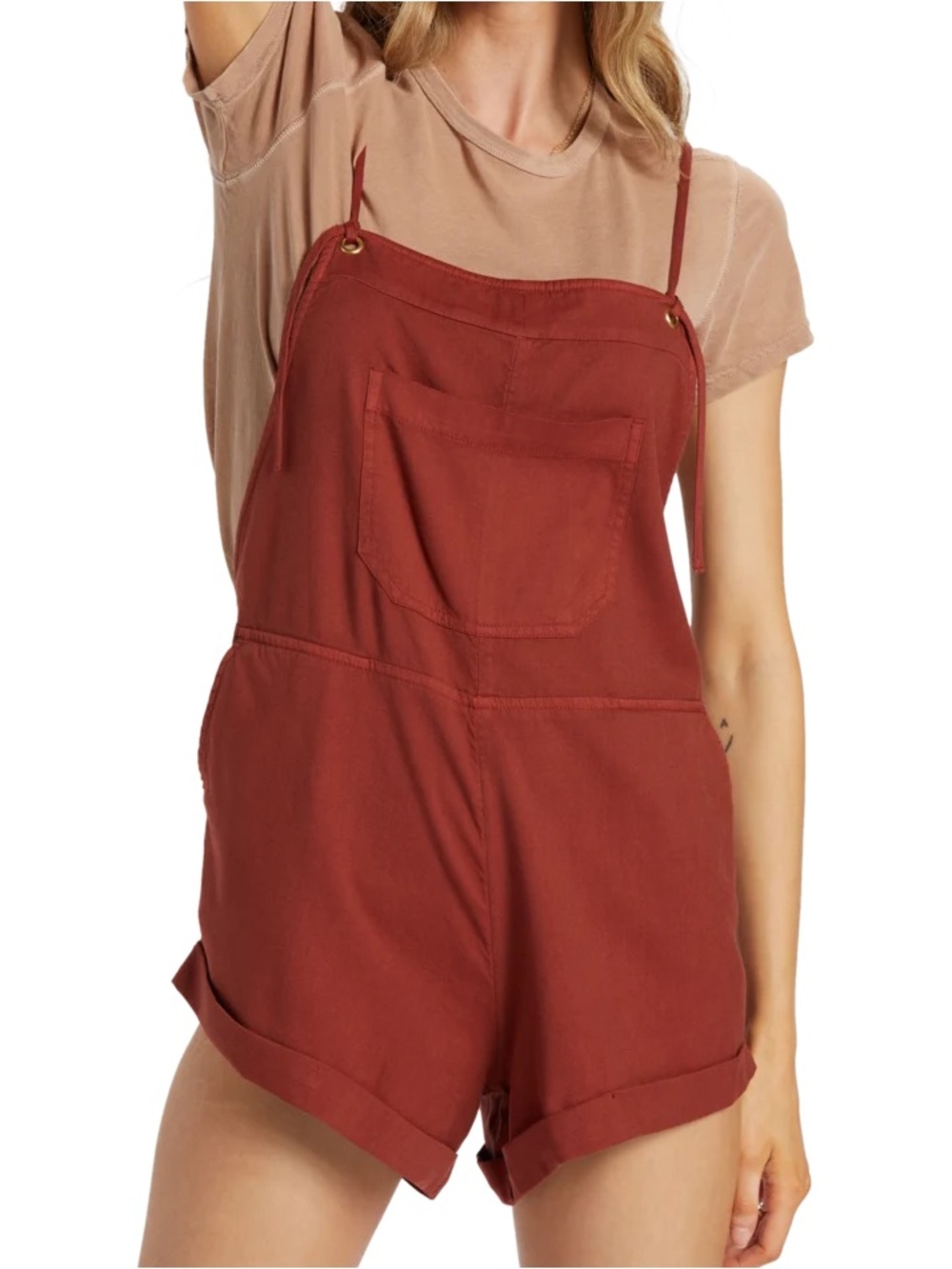 Billabong Wild Pursuit Yarn Dyed Overalls Romper Summer Beach Vacation Casual
